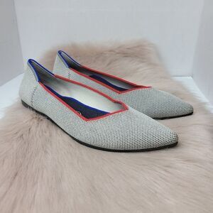 Rothy’s Retired Grey (Red & Blue Piping) Point Toe Flat Size 8.5